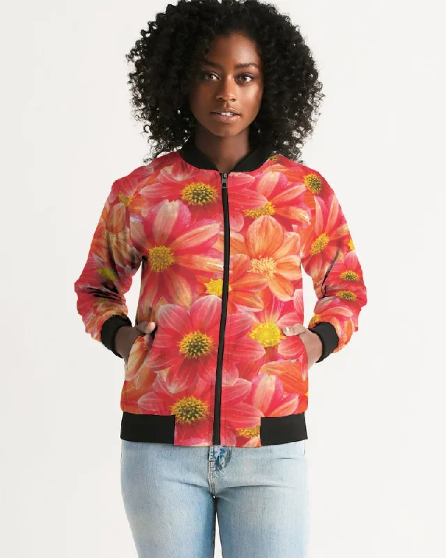 Beautiful blood orange flower design Women's All-Over Print Bomber Jacket Best women's jackets for layering