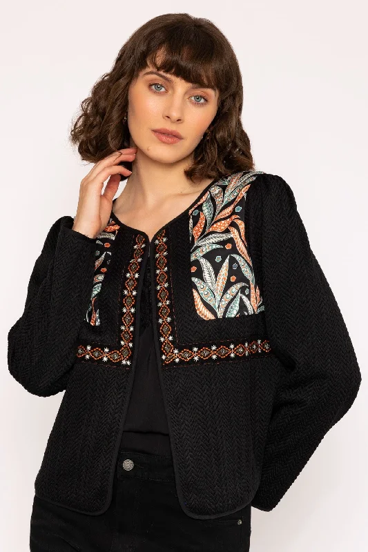 Colourful Print Detail Boho Short Jacket in Black Women's eco-friendly jackets