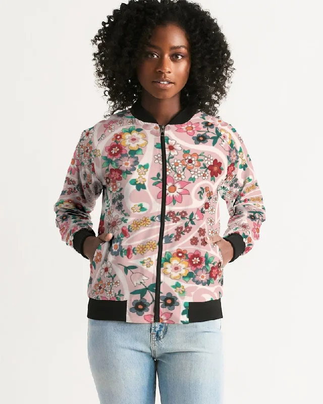 Pink abstract Pretty Sisters Women's All-Over Print Bomber Jacket Women's edgy jackets