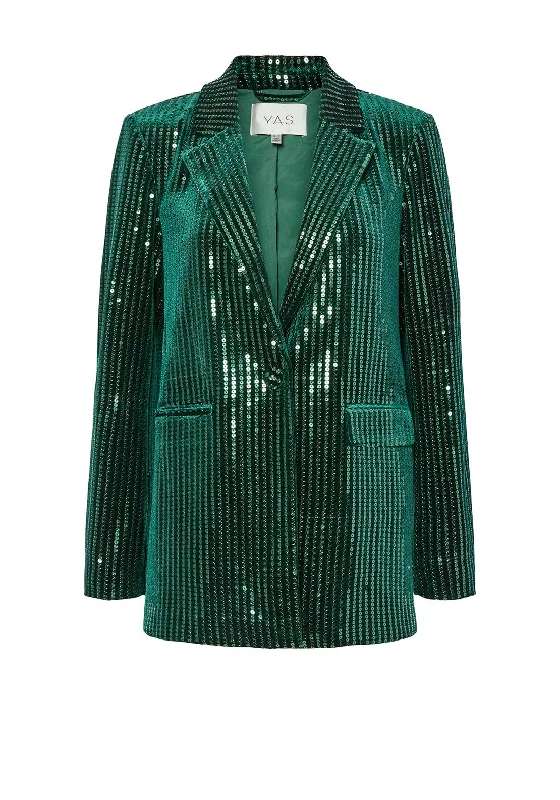 Y.A.S. Elvia Velvet Sequin Blazer, Green Women's commuter jackets