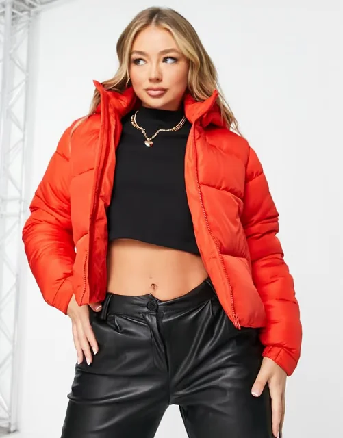 Hooded Padded Puffer Jacket Red Women's smart jackets