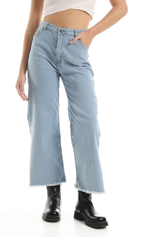 97285 Light Blue Culottes Jeans With Side Slits And Side Pockets