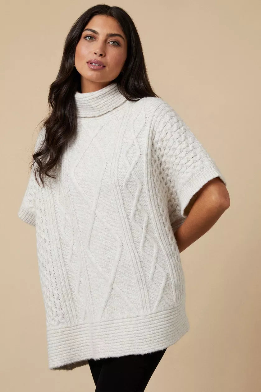 Cream Cable Knitted Short Sleeve Top Women's ski jackets