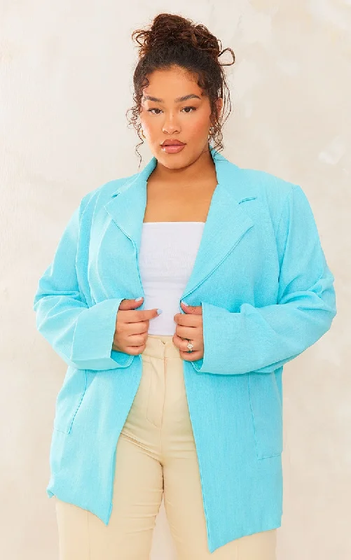 Blue Textured Oversized Blazer Women's long jackets