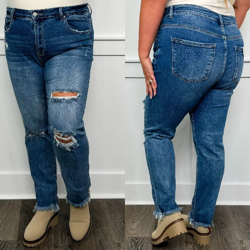 Risen Bailey Distressed High Rise Skinny Dark Wash Blue Jeans