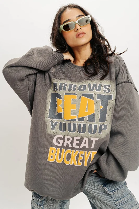 Grey Typography Oversized Sweatshirt Women's softshell jackets