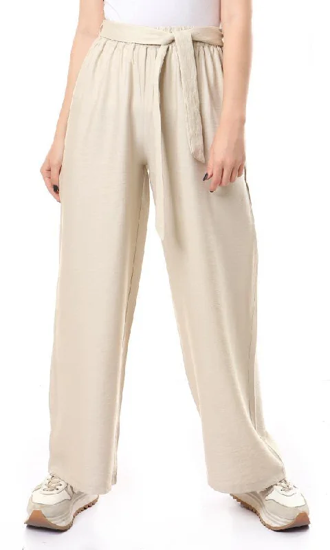 57889 Slub Wide Leg Comfy Beige Pants