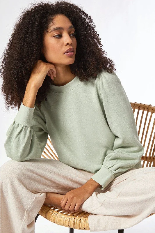 Sage Green Puff Sleeve Sweatshirt Women's streetwear jackets