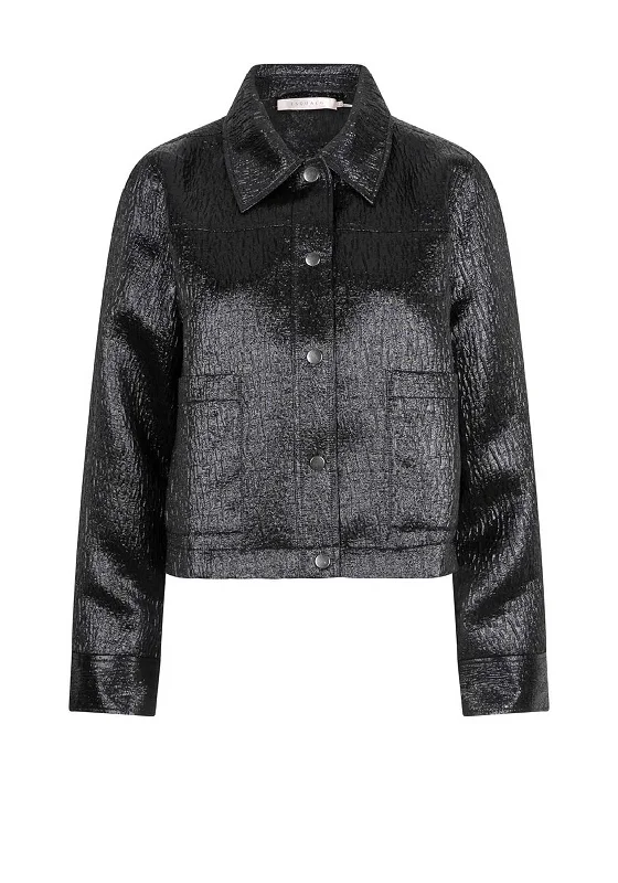 Esqualo Shimmer Effect Cropped Shacket, Black Women's Gucci jackets