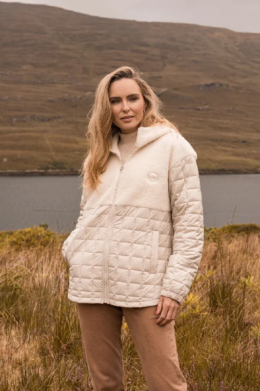 Beige Fleece Quilted Jacket Women's insulated jackets