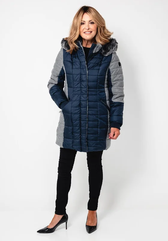 Normann Contrast Hooded Padded Coat, Navy Women's premium jackets