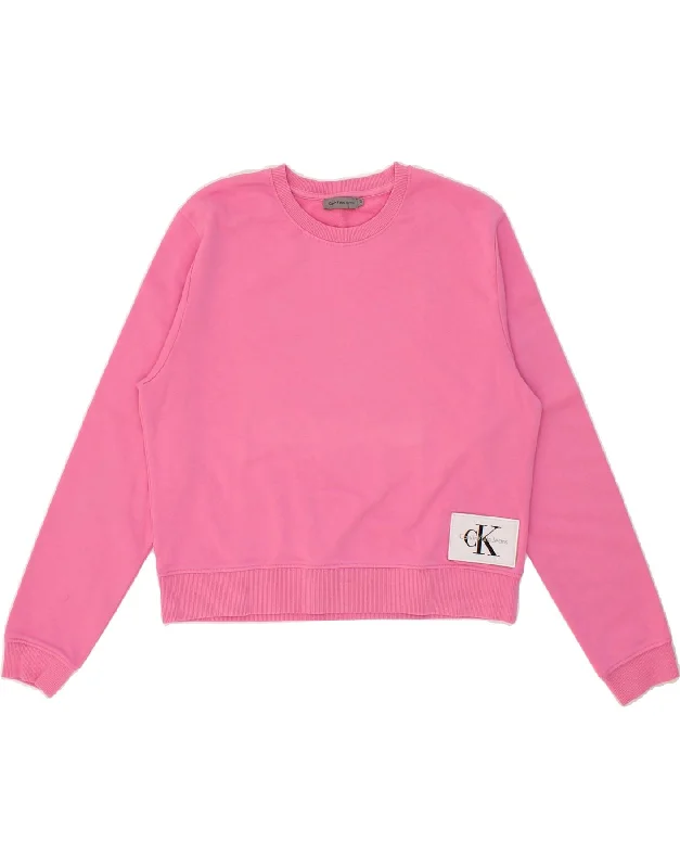 CALVIN KLEIN JEANS Womens Crop Sweatshirt Jumper UK 10 Small Pink Cotton Party sweaters