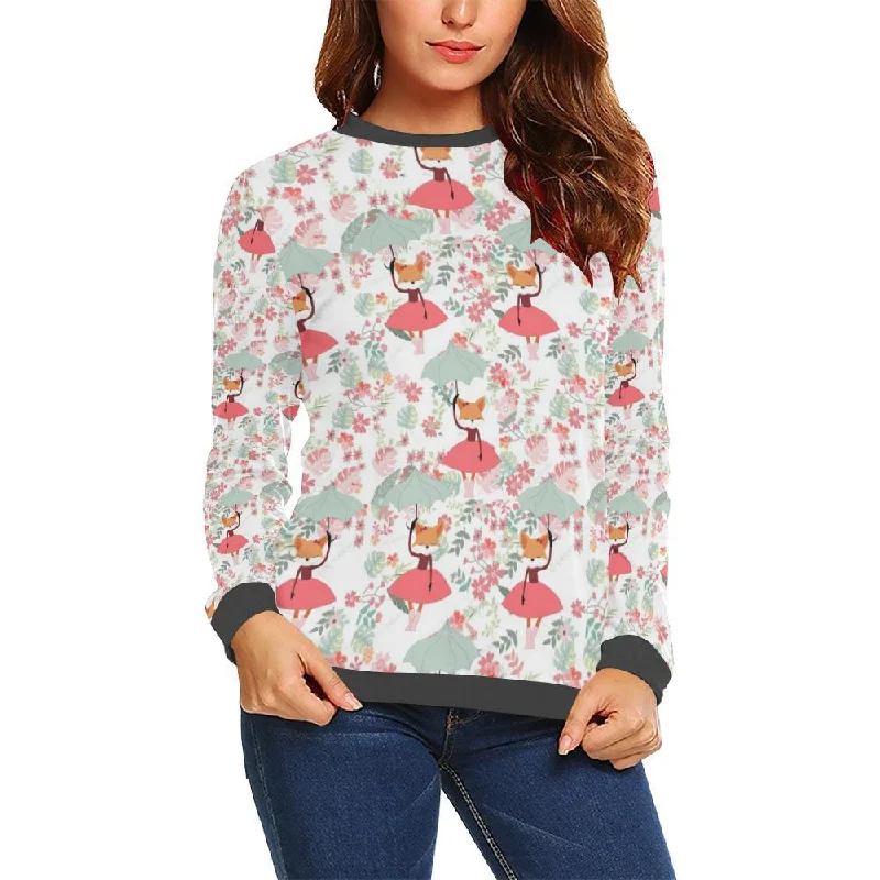 Fox Girl Flower Pattern Print Women's Sweatshirt Travel-friendly sweaters