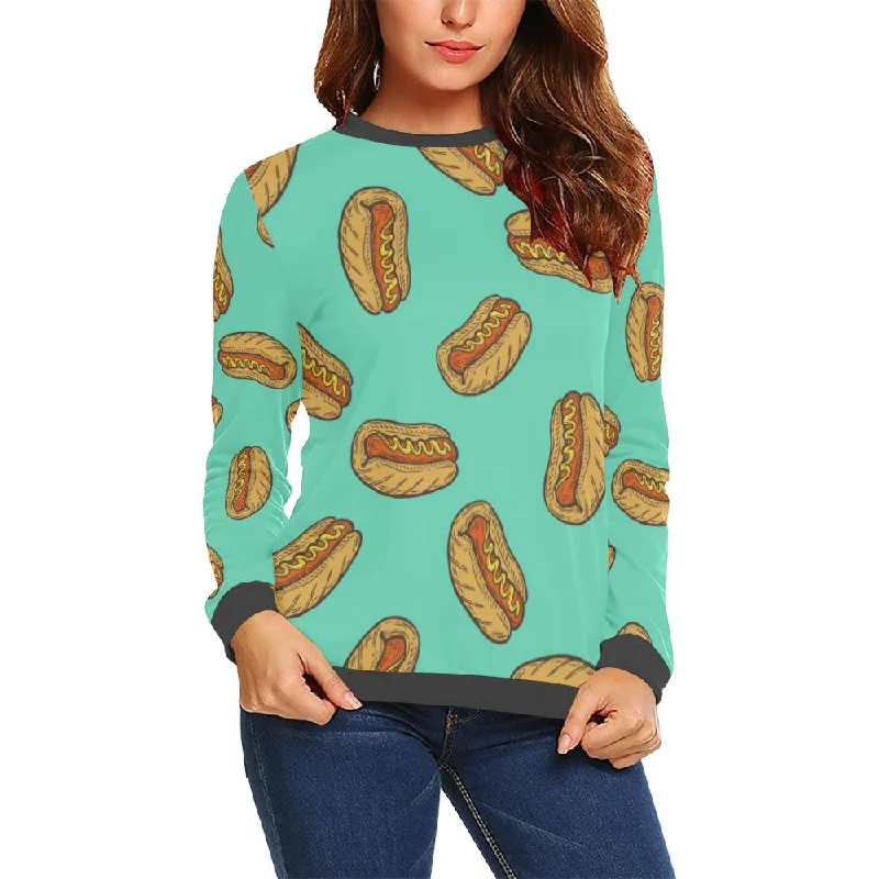 Green Hot Dog Pattern Print Women's Sweatshirt Levi's sweaters