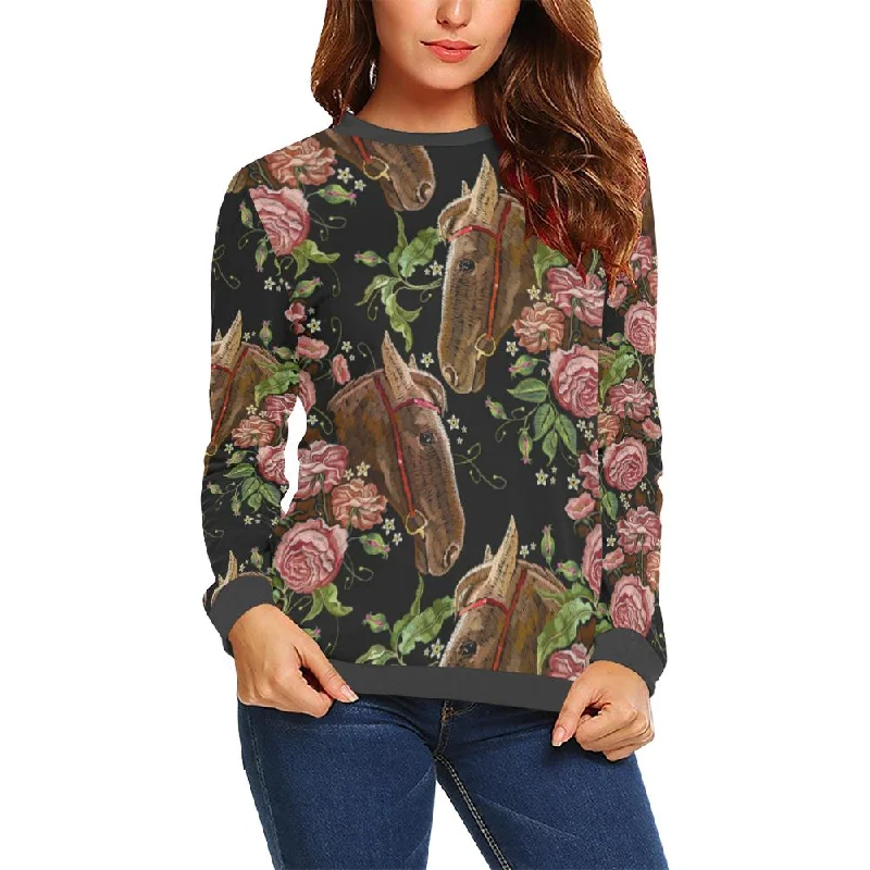 Horse Rose Pattern Print Women's Sweatshirt Eco-friendly sweaters