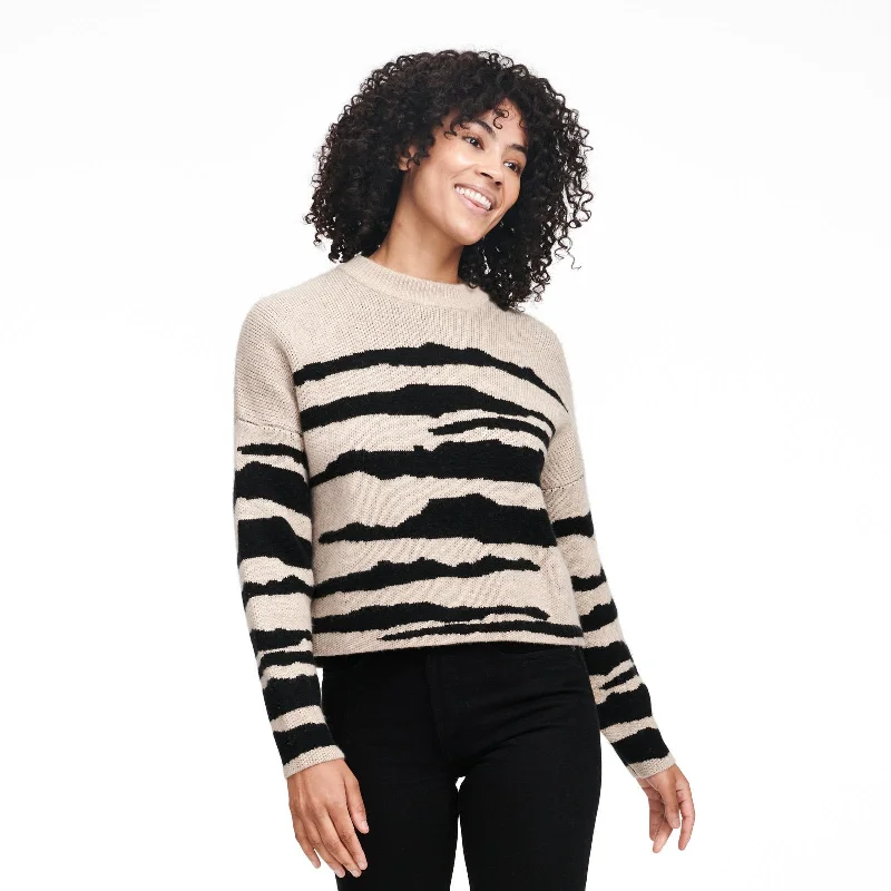 Wool Cashmere Tiger Stripe Crewneck Sweater Anti-pilling sweaters