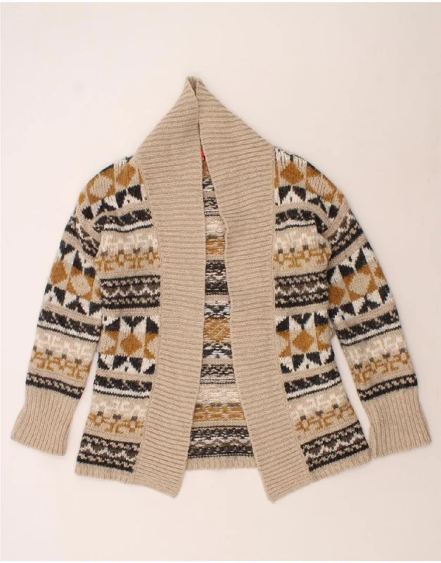 VINTAGE Womens Cardigan Sweater UK 14 Large Beige Fair Isle Acrylic Warm sweaters