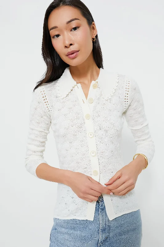 White Mila Pointelle Long Sleeve Cardigan Breathable sweaters