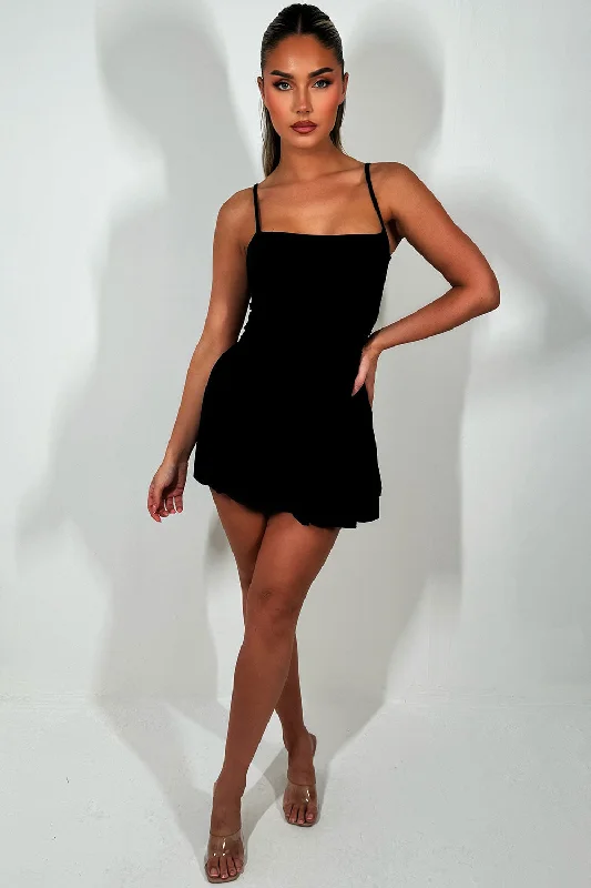 Black Skater Dress With Square Neck Detail Off-shoulder mini dresses