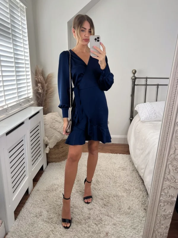 Bobbi Wrap Satin Mini Dress / Navy Fashion-forward mini dresses