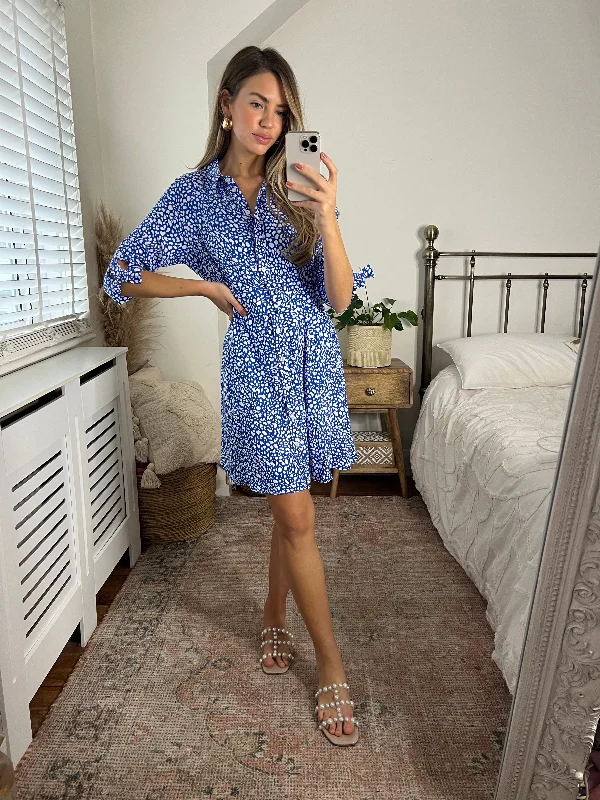 Olivia Mini Belted Shirt Dress / Blue Spot Halter mini dresses