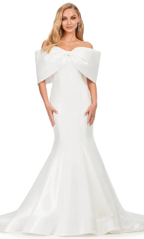 Ashley Lauren 11380 - Bow-Infused Exquisite Bridal Gown Off-shoulder Gown