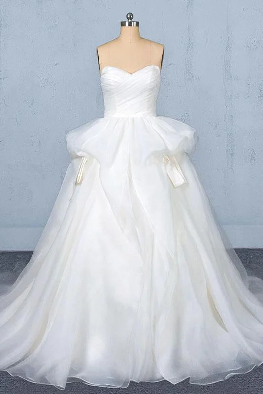 Ball Gown Sweetheart Tulle Ivory Wedding Dress, Gorgeous Sweep Train Bridal Dress N2350 Strapless Wedding Gown