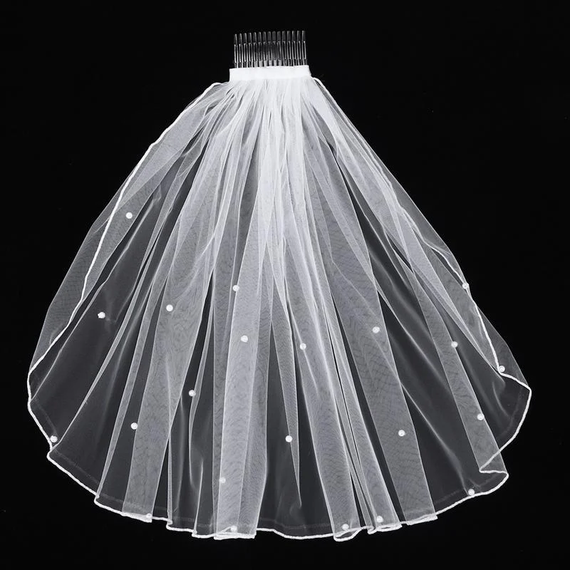 Elegant Pearl Wedding Veil with Comb A-line Bridal Dress