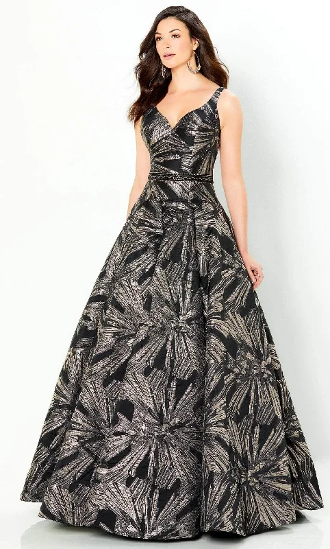 Montage by Mon Cheri 220953 - V Neck Brocade Shiny Ballgown Trendy party dresses under $50