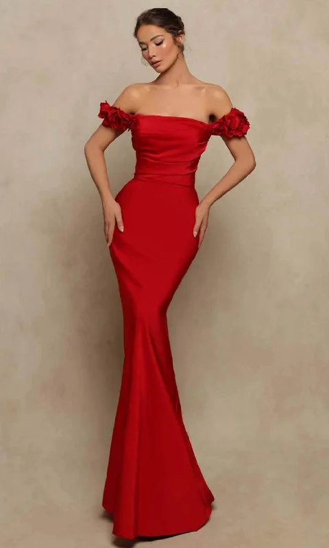 Tarik Ediz 98016 - Straight Across Satin Evening Gown Formal party dresses