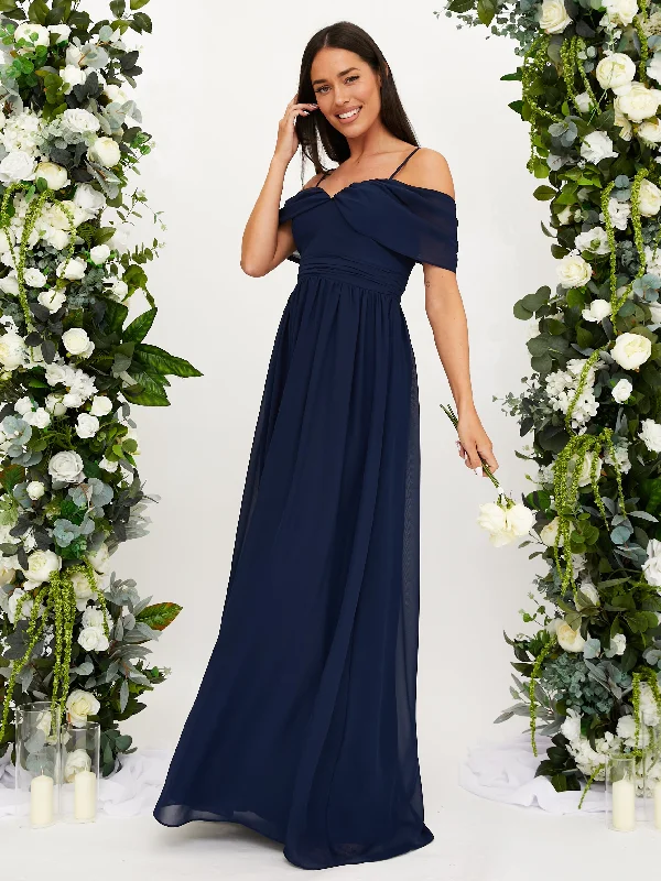 Cold Shoulder Maxi Chiffon Dress / Navy Cocktail maxi dresses