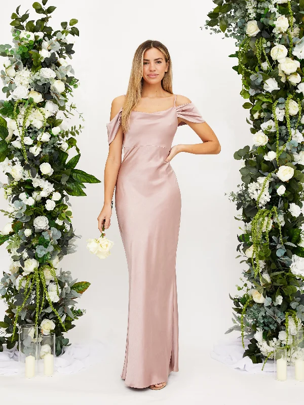 Cowl Neck Maxi Satin Dress / Blush Vacation maxi dresses