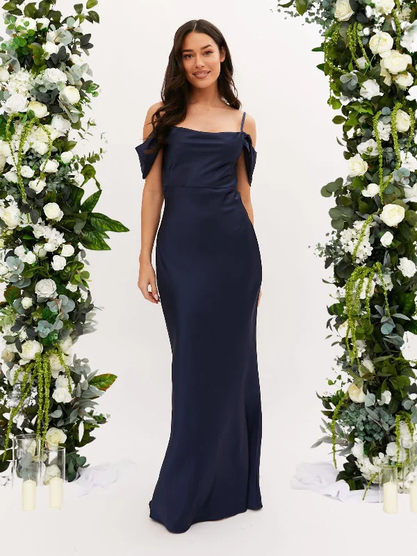 Cowl Neck Maxi Satin Dress / Navy Beach maxi dresses