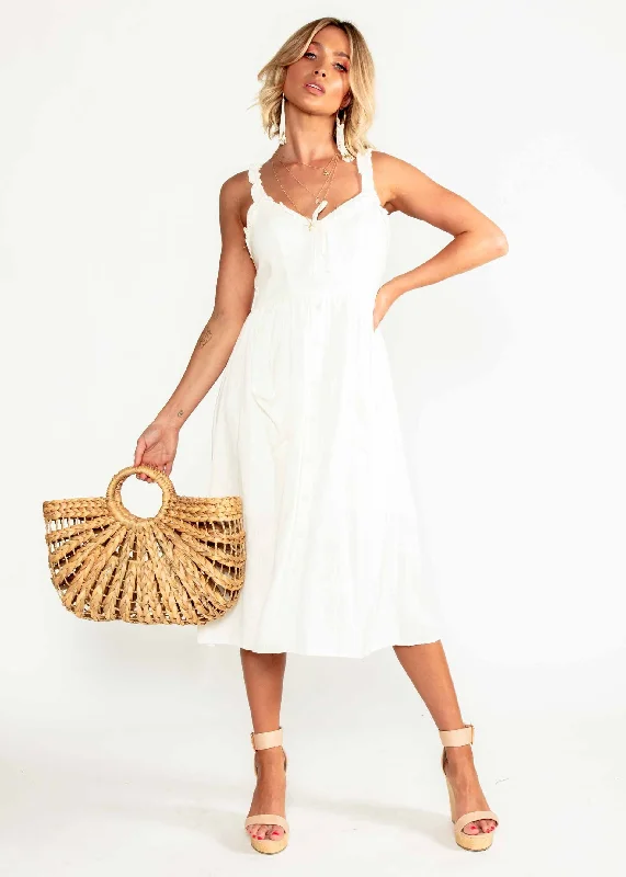 Alara Linen Midi Dress - Ivory Women's trendy midi dresses sale