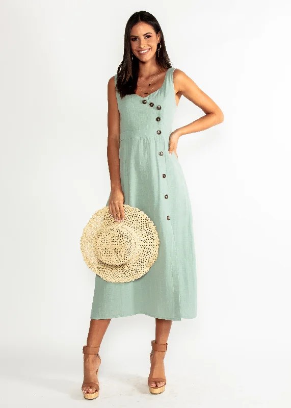 Amberle Linen-Blend Midi Dress - Sage Tiered midi dresses