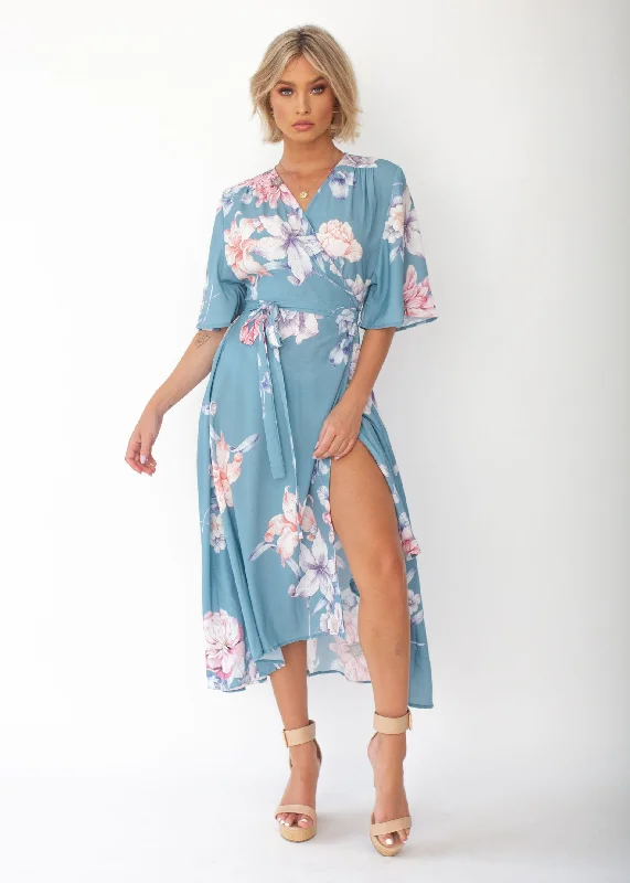 Daphne Midi Wrap Dress - Teal Floral Best value midi dresses