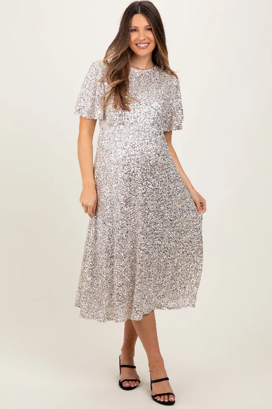 Gold Sequin Short Sleeve Maternity Midi Dress Sleeveless midi dresses