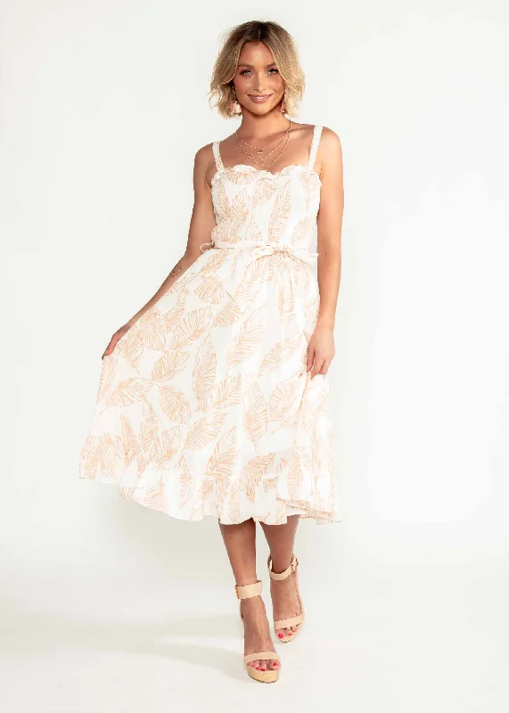 Great Escape Midi Dress w/ Tie - Peach Leaf Affordable midi dresses