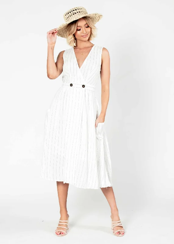 High Road Midi Dress - White Stripe Winter midi dresses