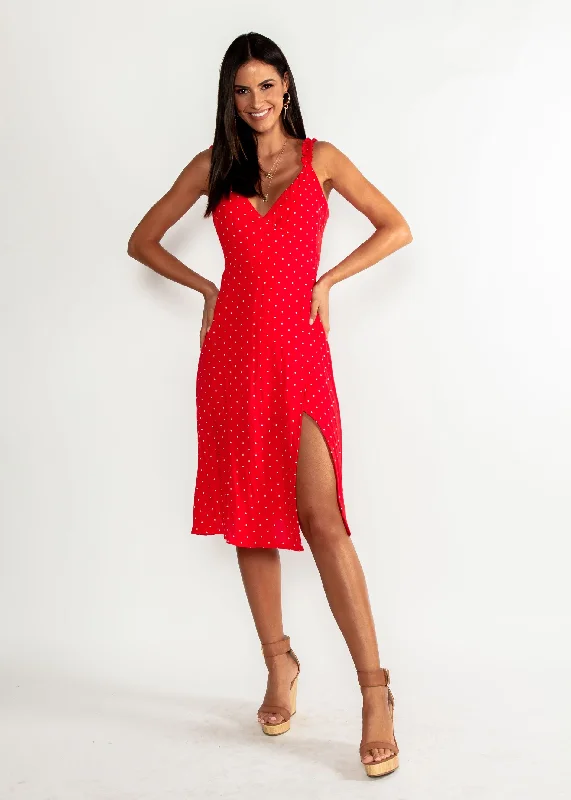 Hollie Wrap Midi Dress - Red Polka Clubbing midi dresses