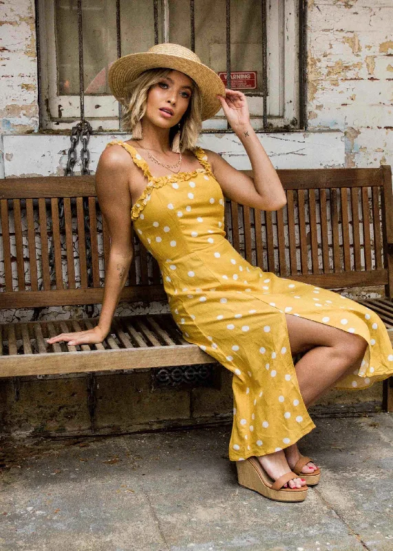 Katia Midi Dress - Mustard Polka Women's midi dresses