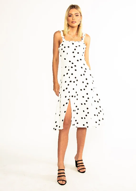 Katia Midi Dress - White Polka Hot new arrivals in midi dresses