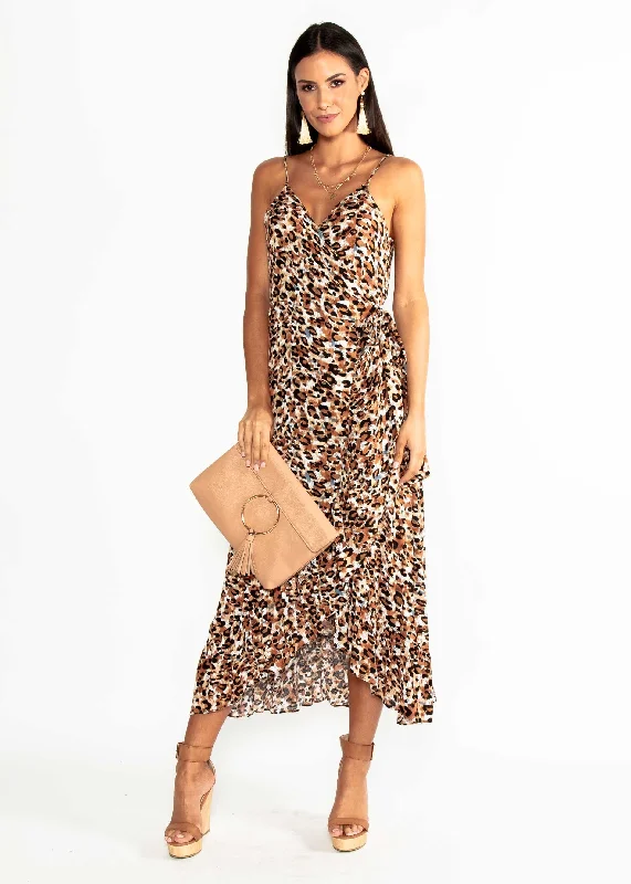 Sloan Wrap Midi Dress - Leopard Summer midi dresses