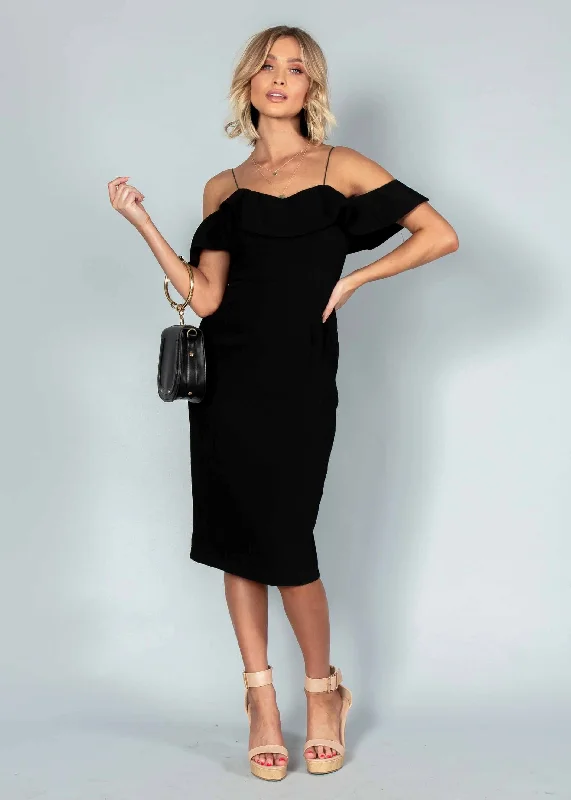 Stay Forever Midi Dress - Black Stretchy midi dresses