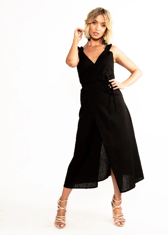 Wicked Games Wrap Midi Dress - Black Best midi dresses for tall women