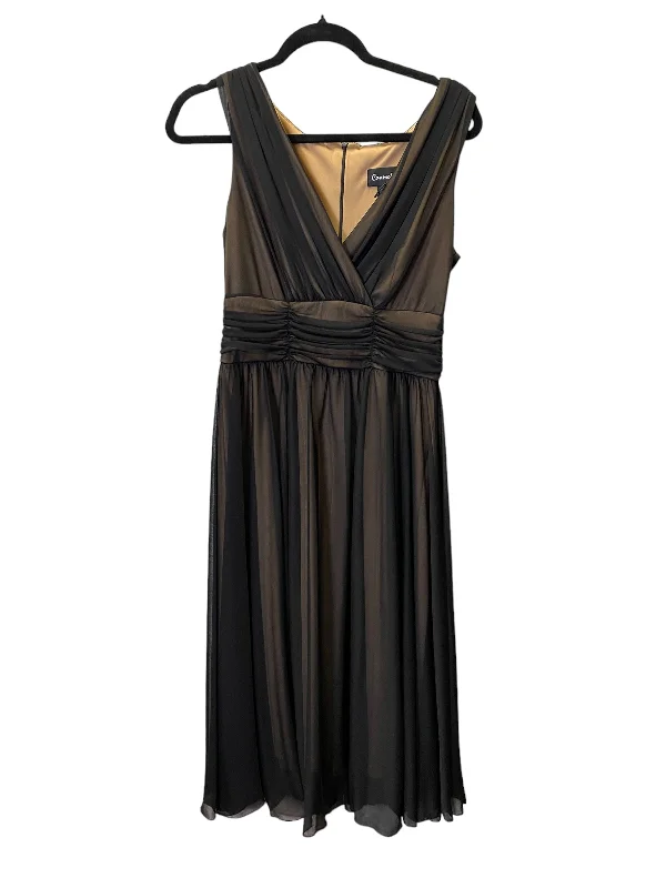 Dress Party Midi By Connected Apparel In Black & Tan, Size: M Pleated Satin Skirt