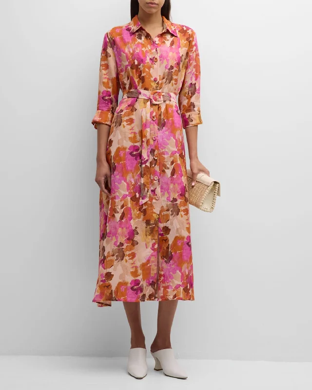 Valerie Belted Botanical-Print Midi Shirtdress Bright Midi Skirt