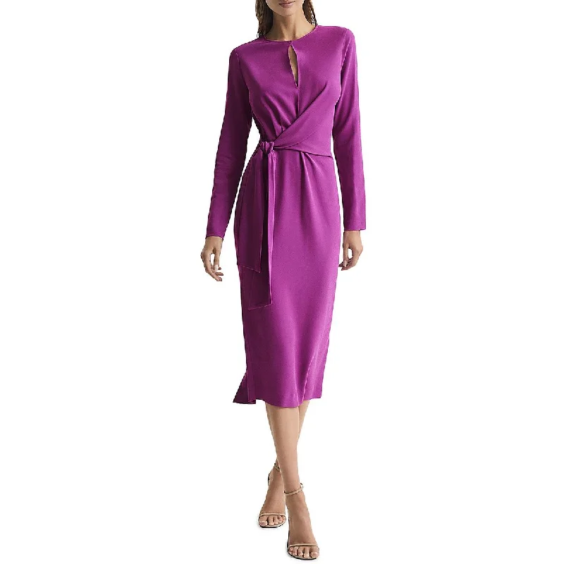 Womens Faux Wrap Midi Midi Dress Elegant Satin Skirt