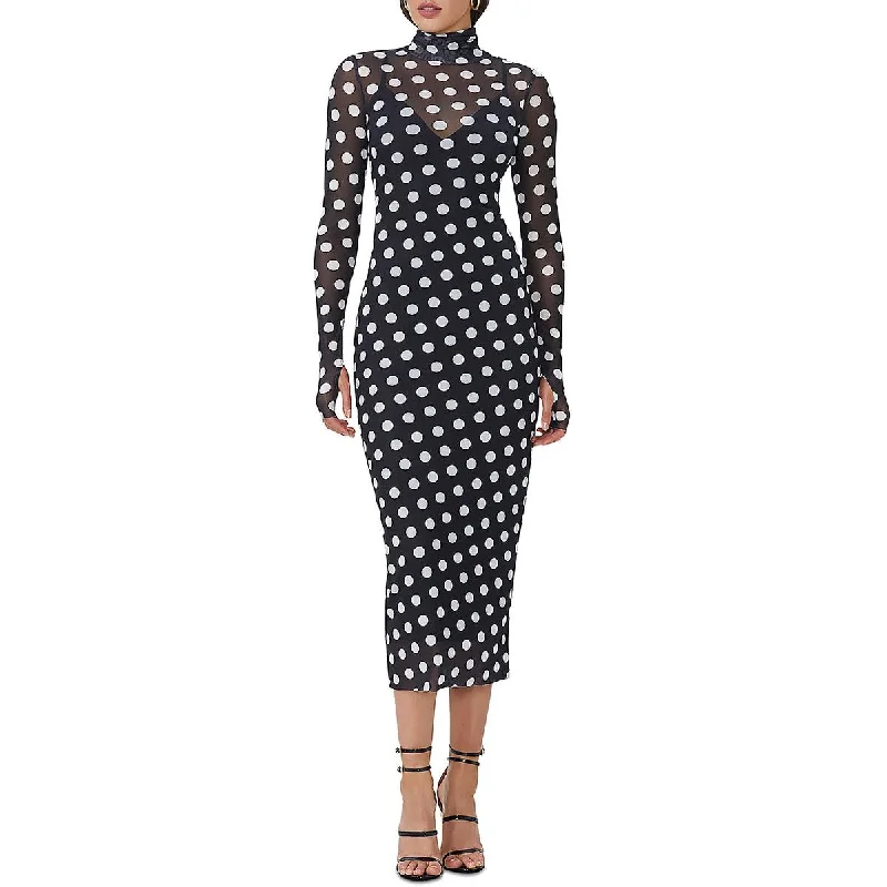 Womens Polka Dot Mesh Midi Dress Structured Midi Skirt