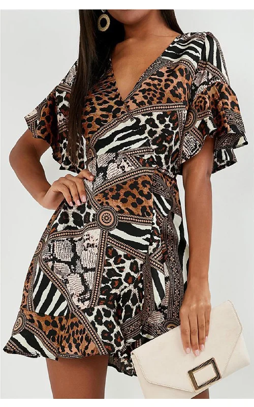 Angel Sleeve Skater Dress In Animal Print Comfortable unclassified dresses